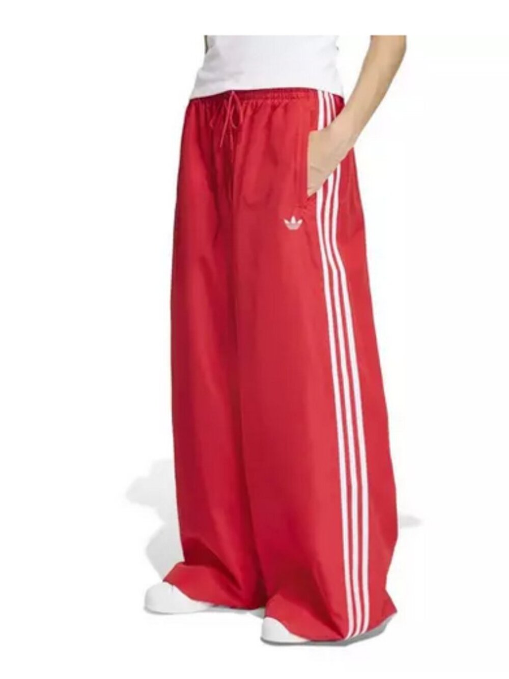 Adidas Adilenium Firebird Wide Leg Track pants Womens size XL Red Woven